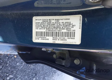 2003 Toyota Corolla Matrix Xr from USA, damaged, VIN 2T1KR32E23C114021